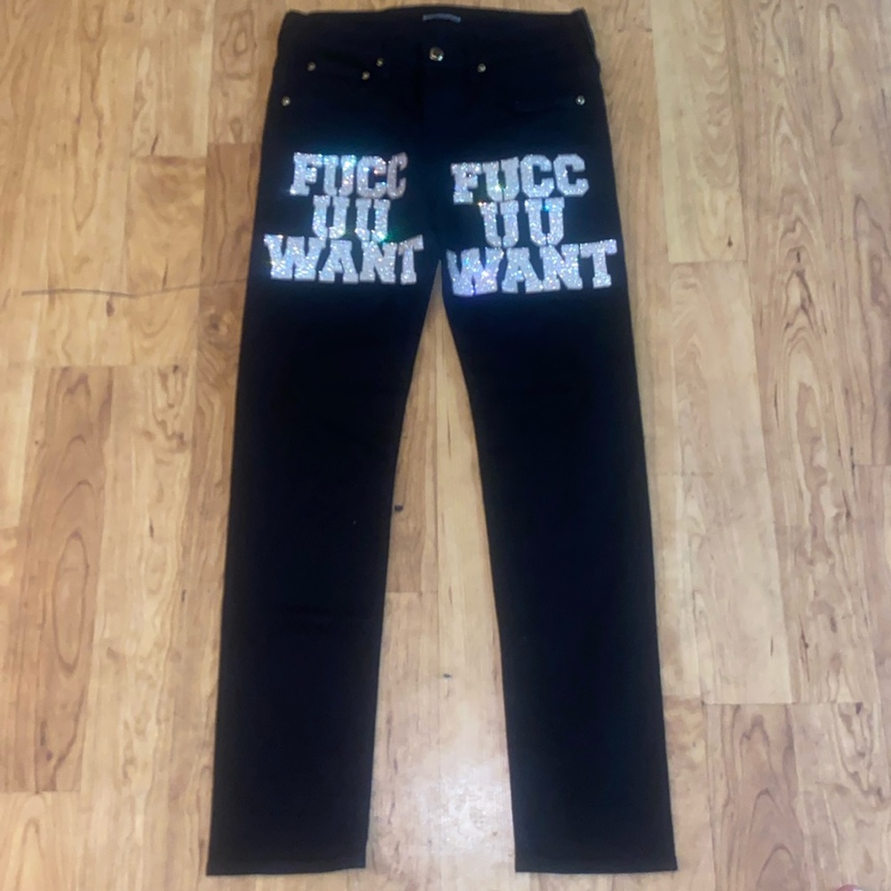 size 32 men's black bedazzled jeans